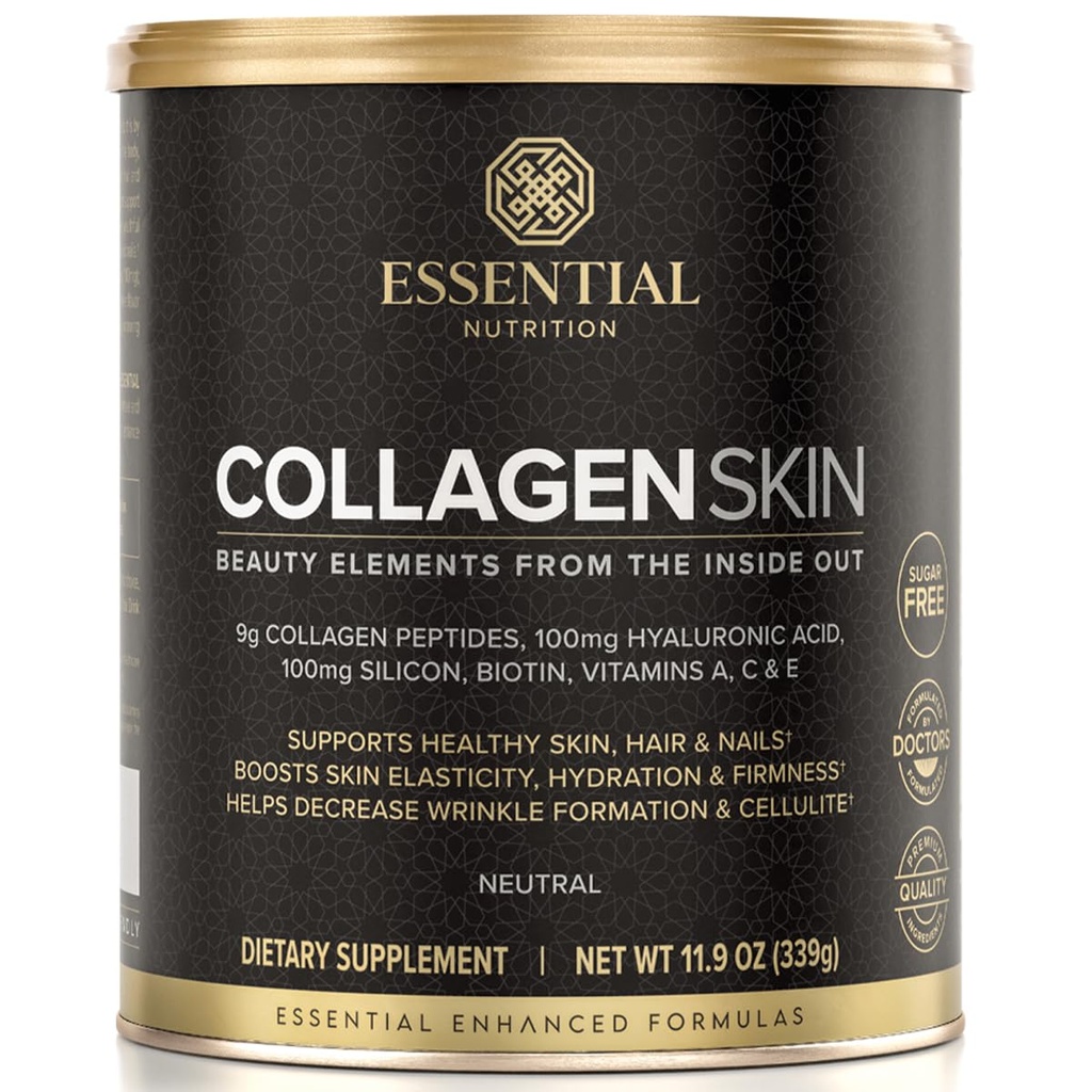 Essential Nutrition Collagen Hud - Hydrolyzed Collagen Peptider, med Hyaluronsyre, Silicon & Biotin - Hår, Hud & Nails - Neutral - 11.9 oz (30 Servere)