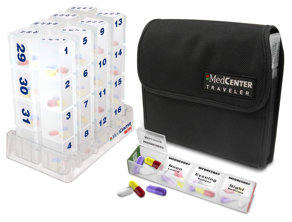 MedCenter Compact Travel Kit with Monthly Mini and Weekly Traveler XL