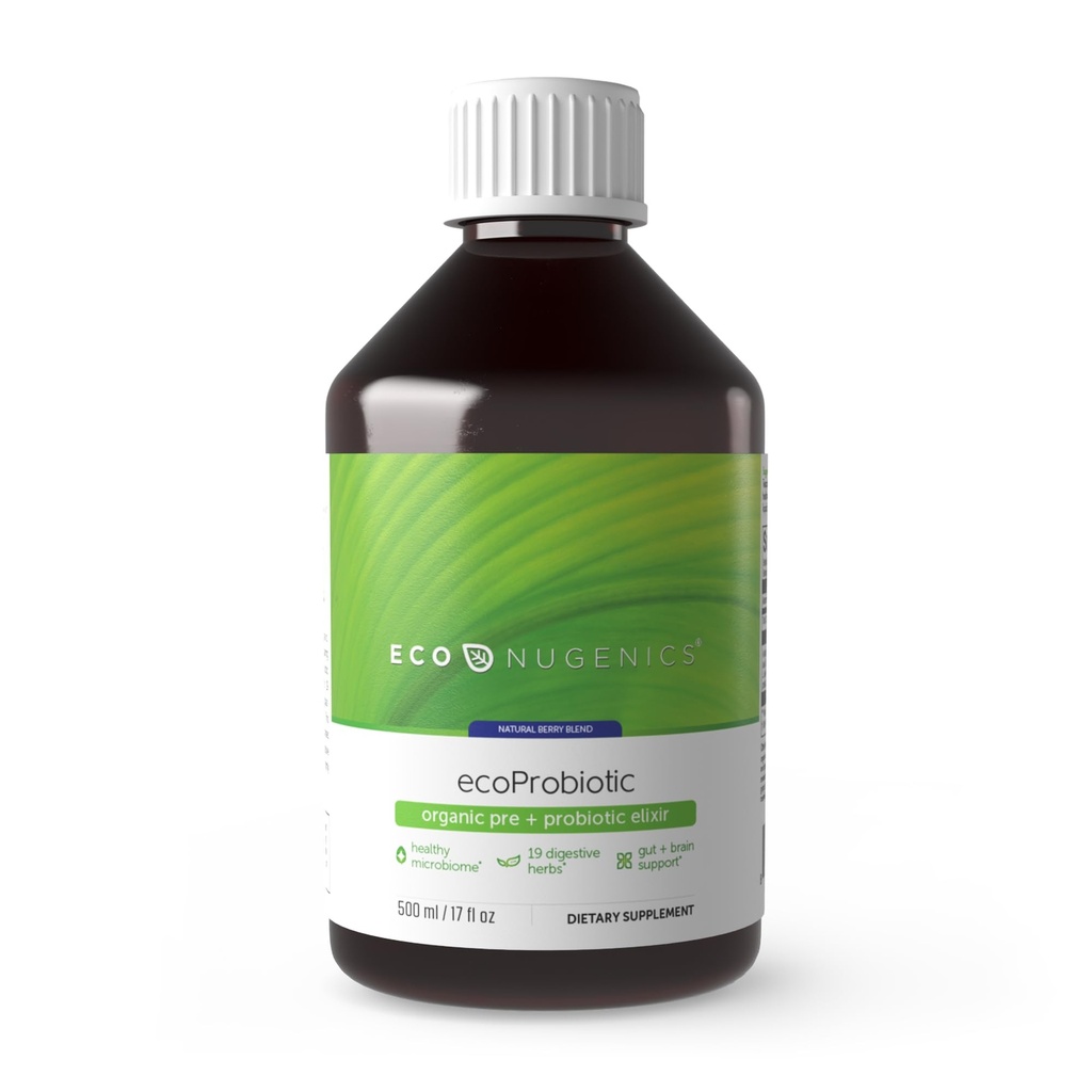 EcoNugenics ecoProbiotic: Probiotisk & Prebiotic Supplement for kvinder & mænd w / 19 fordøjelsesurter - Understøtter Microbiome & Gut Health + immunfunktion - Live Fermented Liquid Vegan Formel (17 oz)