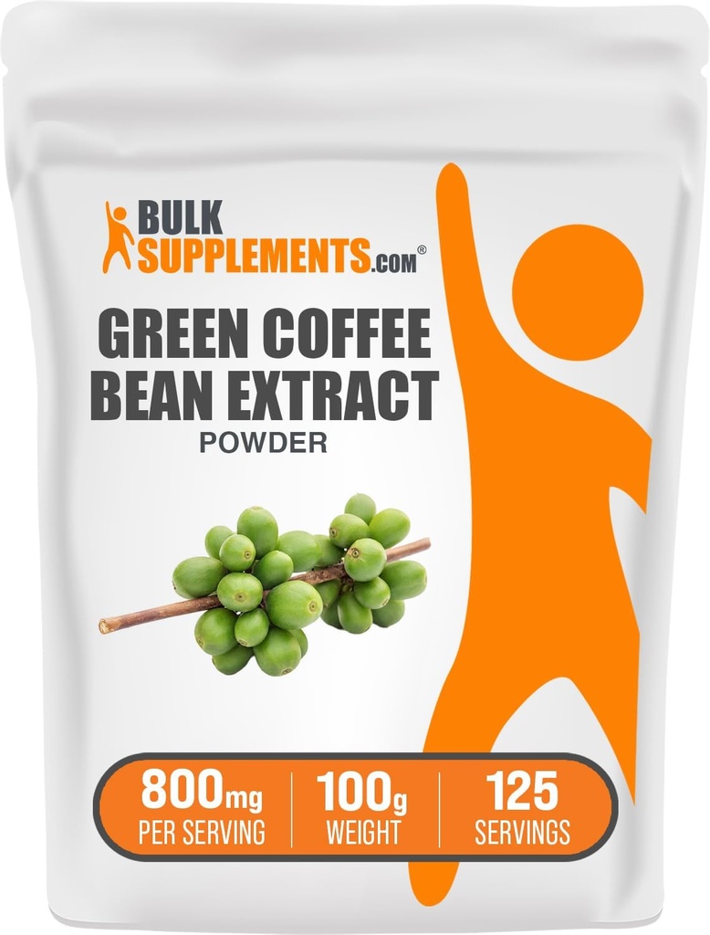 BulkSupplements Green Coffee Bean Extract Powder - Green Coffee Bean Supplements - Energy Support, Gluten Free, 800mg per Serving, 100g (3,5 oz) (pakke med 1)