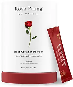 Unichi Rose Collagen Peptider Powder, Hydrolysed Marine Collagen Type I, III med vitaminer A, C, E i Rose Petal Powder til hår, negle og hud sundhed, 0 Sukker, 0 Fedt, Rose Petal Flavour, 30 Servere