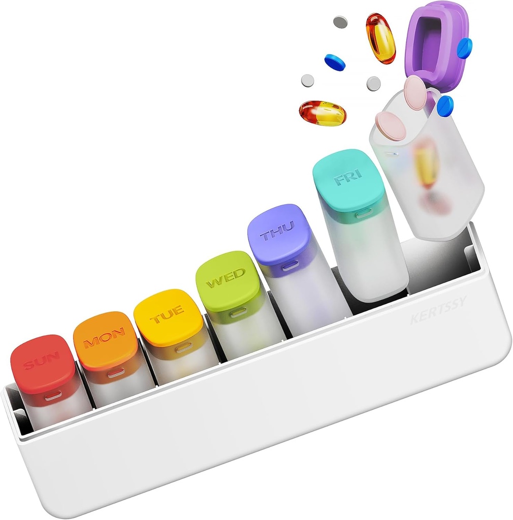 Ugentlig Pill Organizer 1 gang om dagen - Rejse Pill Box 7 Dage, Stor Medicin Pill Case Container for Daglig Medicin Vitamin Supplement Fish Oil, Bærbare Uge Pills Organizer Holder Dispenser, Hvid