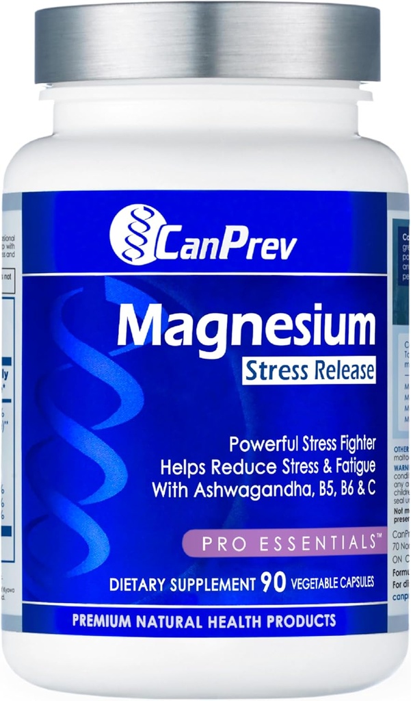CanPrev Magnesium Bisglycinat med Ashwagandha, B5, B6 & C-vitamin, 90 Veg Caps, 30- Day Supply, Support Restaured Nights & Relaxation, Hjælper Energy & Immhue funktion, Vegan, Non- GMO, Dairy, Soy, Gluten