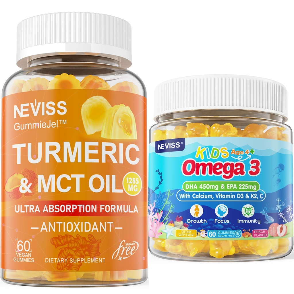 Turmeric Gummies 1 Pack + Omega 3 Gummies for Kids 2 Pack