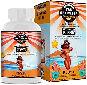 Tan Optimizer SkinGuard Plus + - Sugar- Free Garding & Anti- Aging Supplement med 240mg Polypodium, Beta Caroten & Antioxidanter til strålende, Youthly Skin - 30 kapsler