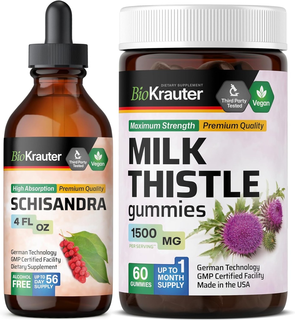BIO KRAUTER Schisandra Tincture 4 Fl. Oz. & Milk Thistle 60 Gummies