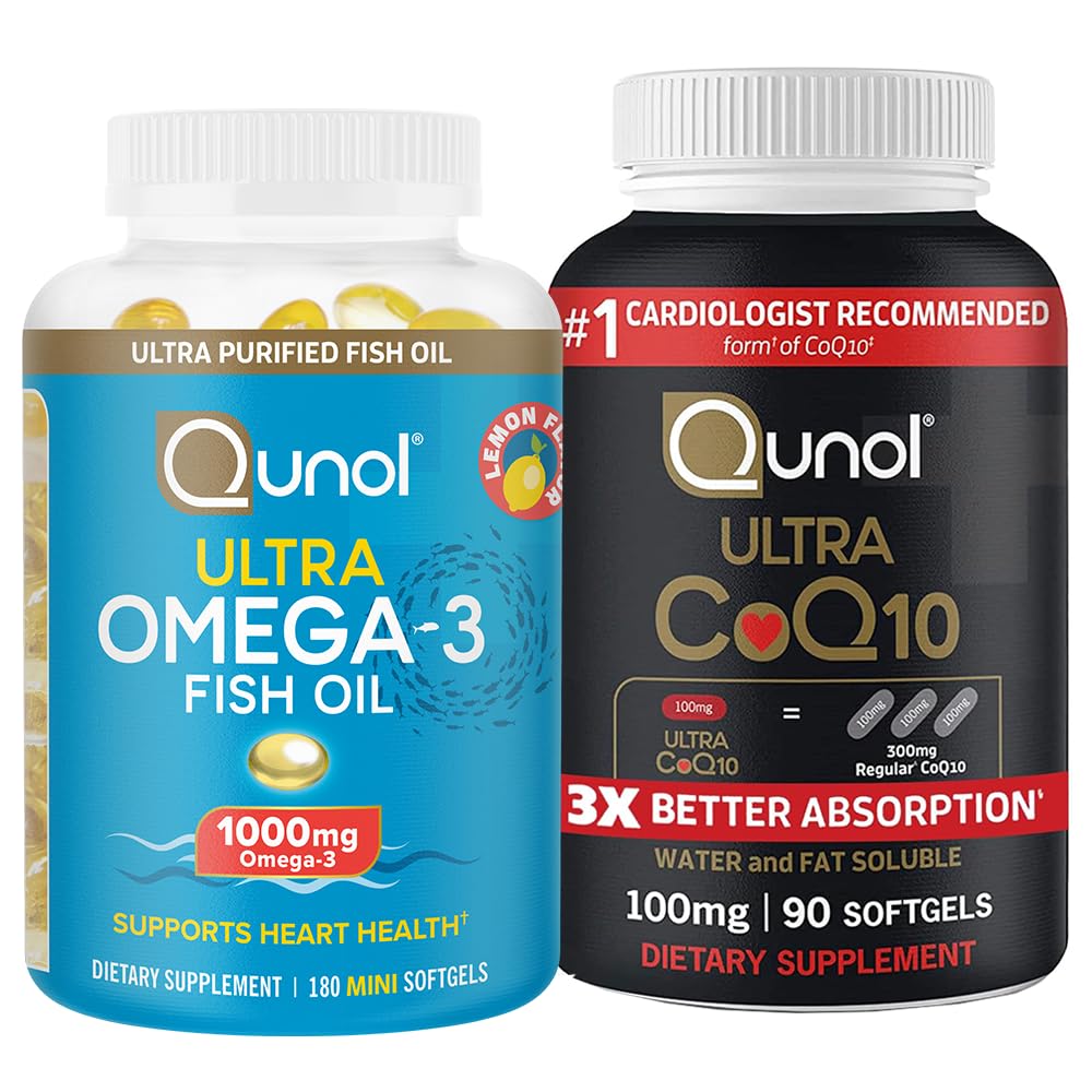 Fish Oil & CoQ10: Omega 3 Mini, 1000mg, 180 Softgels & Ultra CoQ10 100mg, 90 Softgels