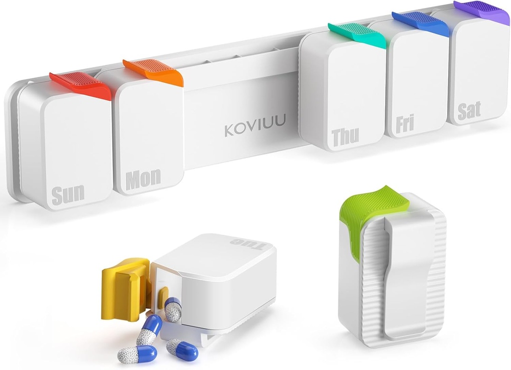 Ugentlig Pill Organizer, Ekstra stor Pill Box, Aftagelig Daily Pill Case, Daily Pill Container 7 Dag vandtæt, Sticky Medicine Holder Vitamin Case for Ældre, Arthrtic Patienter, Kids