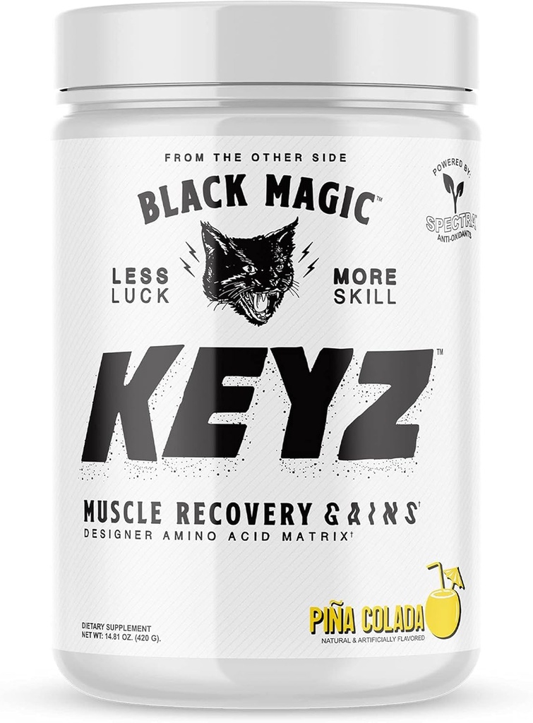 Black Magic Keyz Amino Acid Matrix Powder - Muscle Recovery & Endurance - EAA 's, BCAA' s, & Taurine - Keto, No Sugar, Coffein Free - Pina Colada - 14.81 oz