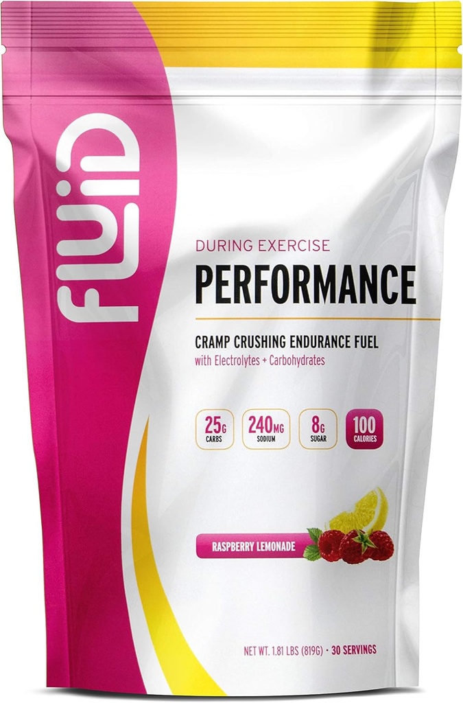 Fluid ydeevne - Lavt sukker Endurance Brændstof Sport drikke mix med elektrolyter, Alle naturlige ingredienser, Gluten- Gratis for før eller under øvelse (Raspberry Lemonade, 30 Servering)