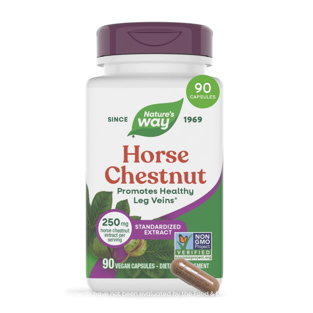 Nature 's Way Horse Chestnut Extract, Premium Extract, Promoes Sund Ben Veins *, 250 mg per Serving, Vegan, 90 Kapsler (Packaging May Vary)