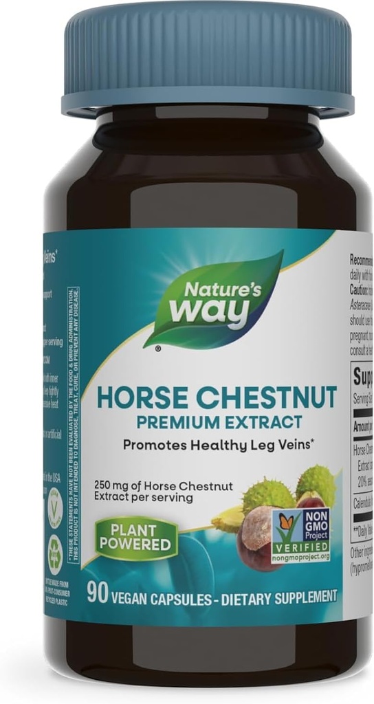 Nature 's Way Horse Chestnut Extract, Premium Extract, Promoes Sund Ben Veins *, 250 mg per Serving, Vegan, 90 Kapsler (Packaging May Vary)