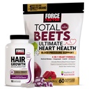 Force Factor Hair Growth Accelerator Capsules, 90 Capsules + Total Beets Ultimate Heart Health Blood Pressure Support, Pomegranate Berry, 60 Soft Chews