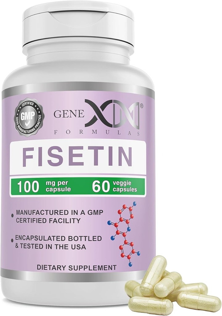 Genex Formulas Fisetin 100 mg / servering (60 kapsler) - Antioxidant, der understøtter sund aldring, hjerne Wellness & Kognitiv sundhed - Non- GMO, Gluten Free, Vegetar - 2 måneders forsyning