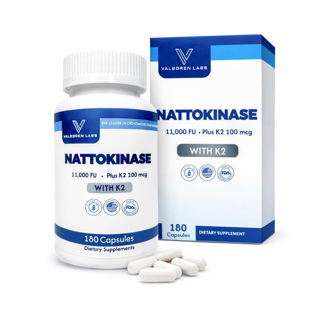 Nattokinase 11000 FU Supplement Organic Plus Vitamin K2 - 180 Gluten Free Capsules - Blood Flow Support for Cardiovascular Wellness - High Potency Non-GMO with Enhanced Bioavailability Formula
