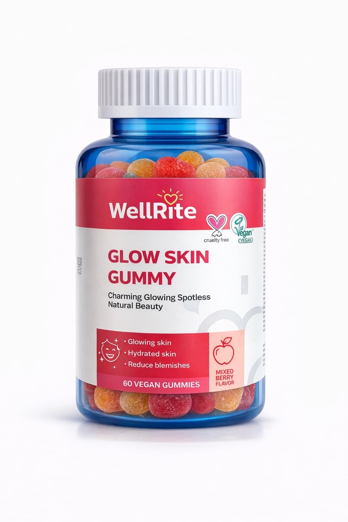 Glow Skin Gummy Vitaminer, 60 Greve, Apple Flavored, Vegan, Gelatine Free, Gluten Free, Nut Free, Glowing & Hydrated Skin, Reduceret Eksem, Reduceret Wrinkler