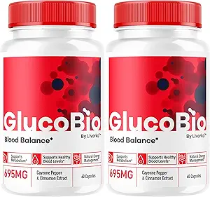 (2 Pack) GlucoBio Kapsler - Officielle Gluco Bio Support Pills, Advanced Formel for samlet balance, GlucoBio Pills, GlucoBio Supplement, Glucovio Anmeldelser, 60 Kapsler til 2 Måneder