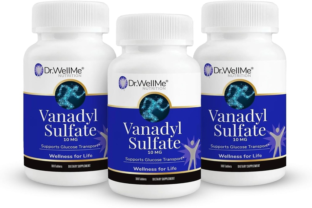 Dr.WellMe Nutrition Vanadyl Sulfate Supplement 10 mg, vedligeholder sundt blodsukker, 100 tabletter, pakning med 3