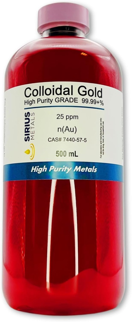 Sand kolloid guld - 25 ppm - 99,99 +% renhed - 500 ml (16,9 Fl Oz) i klar BPA- fri plastflaske - Made in USA