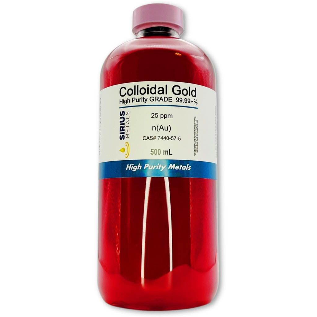 Sand kolloid guld - 25 ppm - 99,99 +% renhed - 500 ml (16,9 Fl Oz) i klar BPA- fri plastflaske - Made in USA
