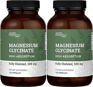 Earth Harmony Chelated Magnesium Glycinate 500mg - 120 kapsler (2- Pack, 1000 mg i alt)