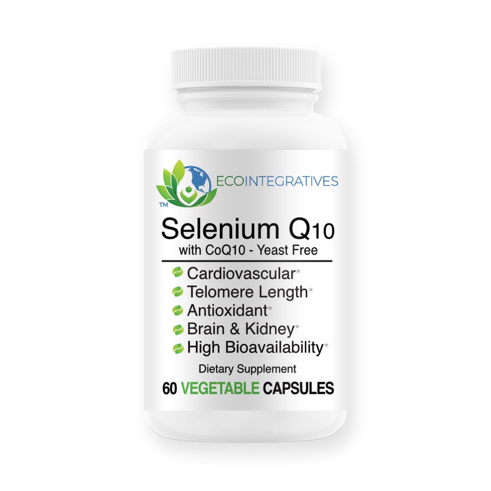 Selenium Q10 with CoQ10 - Yeast Free - Cardiovascular, Brain & Kidney Health, Antioxidant, Oxidative Stress, Protects Telomere Length* - 100 mg CoQ10 + 100 mcg Selenium Vegan 60 Vegetable caps
