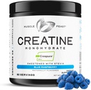Muskel Feast Creapure Creatinine monohydrat pulver, Vegan Keto Friendly Gluten- Free, Muscle Recovery Supplement og betroet Creatin for muskelvækst, Formlet Creatin, Natural Blue Raspberry, 300g