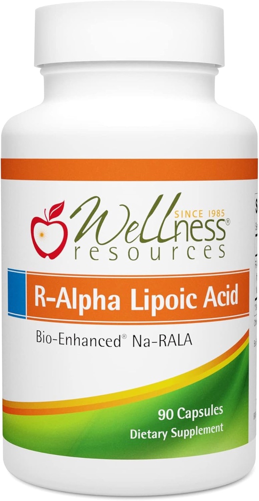Wellness Resources R Alpha Lipoic Acid RALA Supplement - 90 Capsules - Stabilized R-Lipoic Acid with Bio-Enhanced Na-RALA for Maximum Bioavailability - R-Ala Non-GMO and Gluten Free