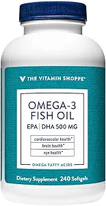 Den Vitamin Shoppe Omega 3 Fish Oil, EPA & DHA 500mg, Renhed Assured, Molekulært Destilleret til at støtte hjerte-kar, fælles og hjerne sundhed 1000mg (240 Softgels)