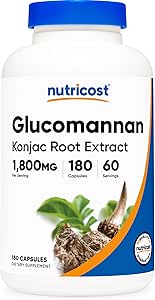 Nutricost Glucomannan 1,800mg Per Serving, 180 Capsules - Natural Fiber Source, Non-GMO, Gluten Free