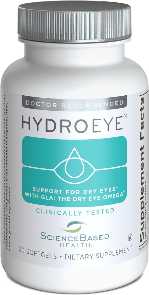 Sciencebased Health HydroEye Dry Eye Supplement - Klinisk testet formel med GLA, EPA og DHA - Eye Comfort & Tear Film Support - 120 Softgels
