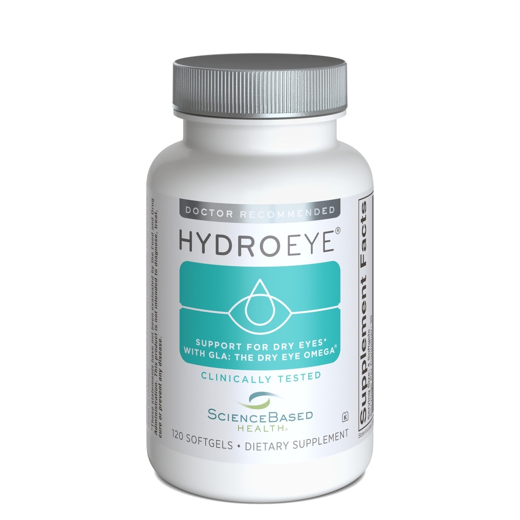 Sciencebased Health HydroEye Dry Eye Supplement - Klinisk testet formel med GLA, EPA og DHA - Eye Comfort & Tear Film Support - 120 Softgels