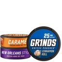 Grinds Coffee Pouches 18 Per Can | New 3 Can Sampler | Caramel, New Orleans, Cinnamon Roll | Caffeine Pouches | Portable Energy | No Crash, No Jitter | B-Vitamins | Focus | Sugar Free