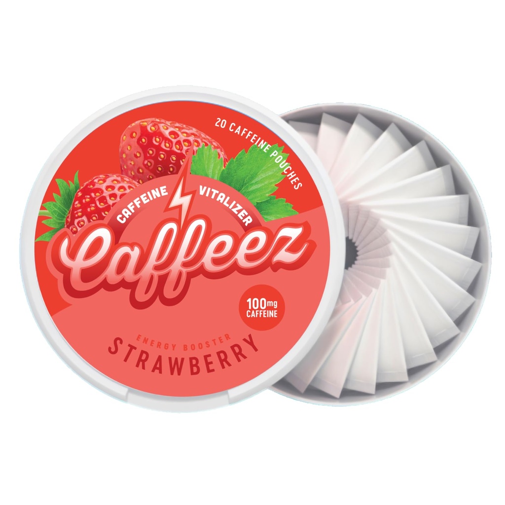 CAFFEEZ VITALIZER CAFFEINE™ - Energy Pouches | Caffeine Pouches | 50mg Natural Caffeine | 250mg Guarana | 0 Calories | 0 Sugar | 20 Pouches Per Can | 1 Tin or 1 Sleeve (1 Tin, Strawberry)