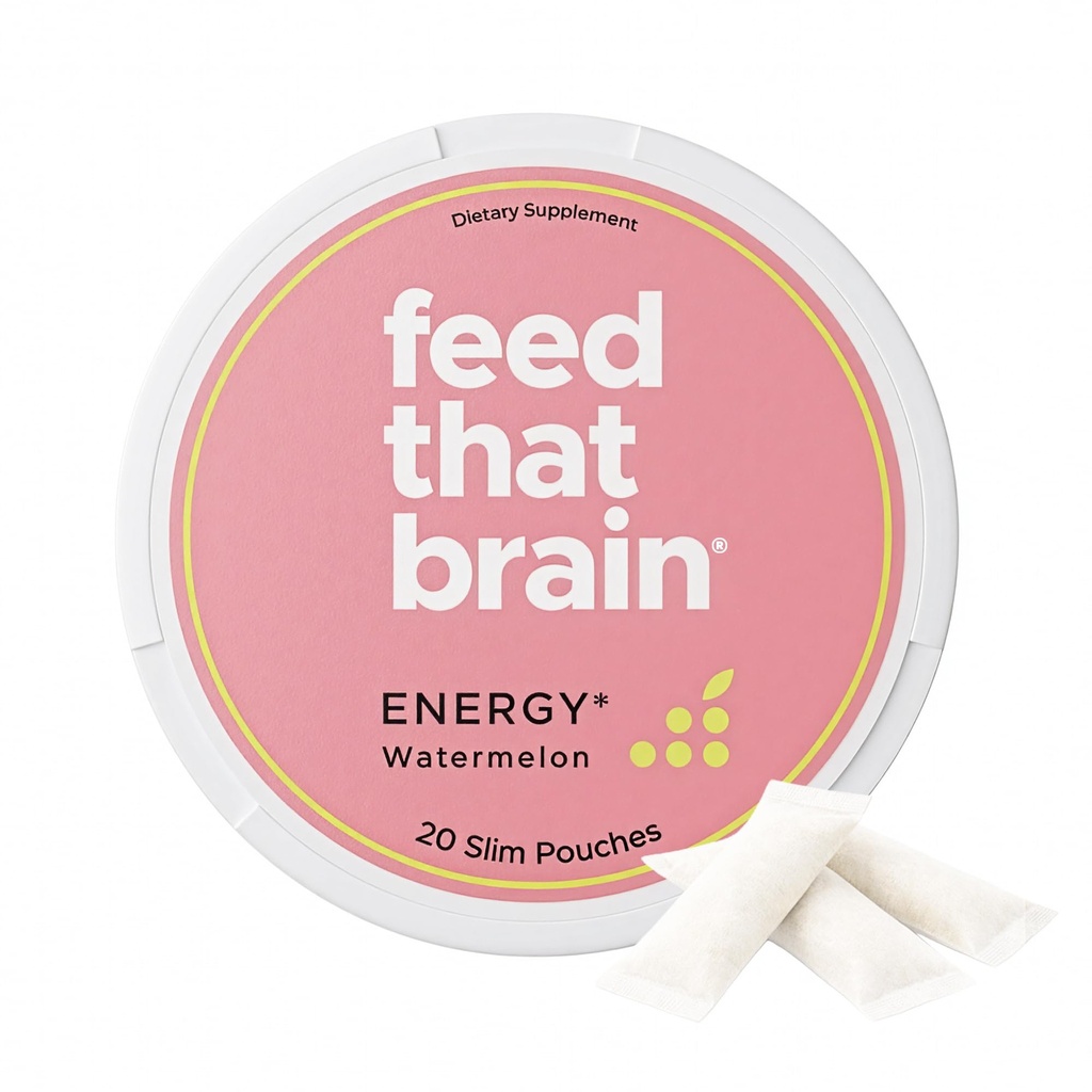 Energy Pouches | 50mg Caffeine + Alpha-GPC + L-Theanine | Nicotine & Sugar Free | Watermelon | 20 Nootropic Pouches