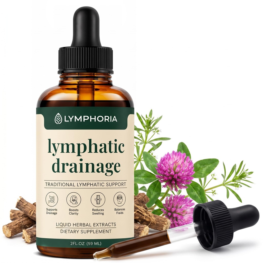 Lymphatic Drainage Drops for Bloat Relief & De-Puff – Cleavers, Red Clover, Stillingia Root & Prickly Ash Bark – Lymph Node Detox Cleanse, Fluid Retention – Alcohol-Free, Vegan, 2 Fl Oz