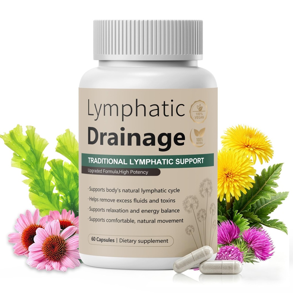 Lymphatic Drainage Capsules Natural Herbal Supplement for Fluid Balance & Immune Health and Daily Lymphatic Wellness, with Echinacea, Dandelion, and Burdock, 60 Capsules
