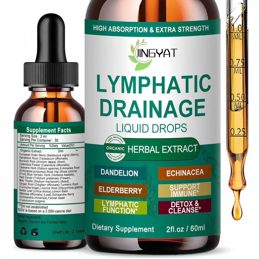Organic Lymphatic Drainage Drops | 17-in-1 Lymphatic Drainage Supplement | Echinacea,Elderberry,Dandelion | High Absorption Liposomal Lymphatic Drainage for Immune Support,Lymph Cleanse&Detox,2 fl oz