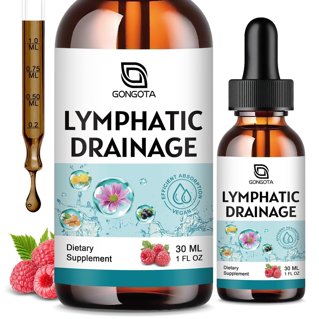 Lymphatic Drainage Drops - 11 in 1 Lymphatic Supplement with Echinacea, Horse Chestnut, Dandelion, Elderberry & Burdock, Support Lymph, Liver Detox & Repair - Raspberry Flavor, Sugar Free, 2 Fl Oz