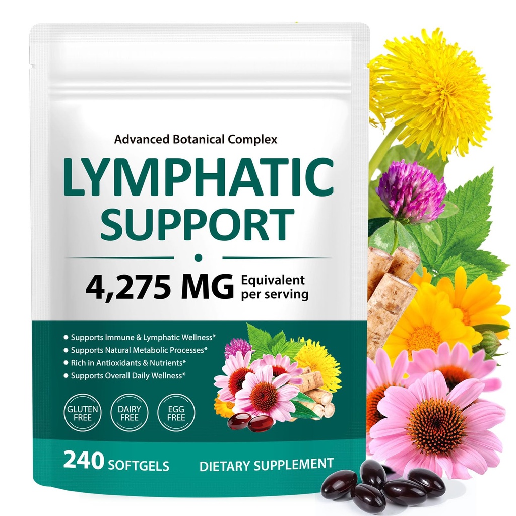 Lymphatic Drainage Supplements 4275mg | 21-in-1 Herbal Blend with Echinacea, Dandelion, Burdock Root & Red Clover | Lymphatic Support Capsules for Immune Health & Fluid Balance | 240 Softgels