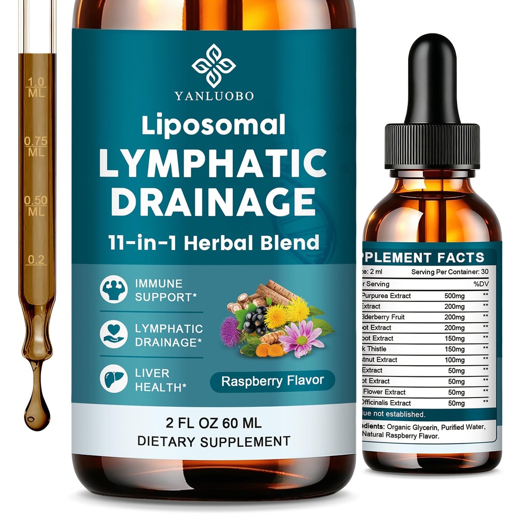 Liposomal Lymphatic Drainage Drops - 11 in 1 Lymphatic Drainage Supplement for Immune, Lymph System & Liver Detox - with Echinacea, Horse Chestnut, Dandelion, Elderberry & Burdock - 2 FL Oz