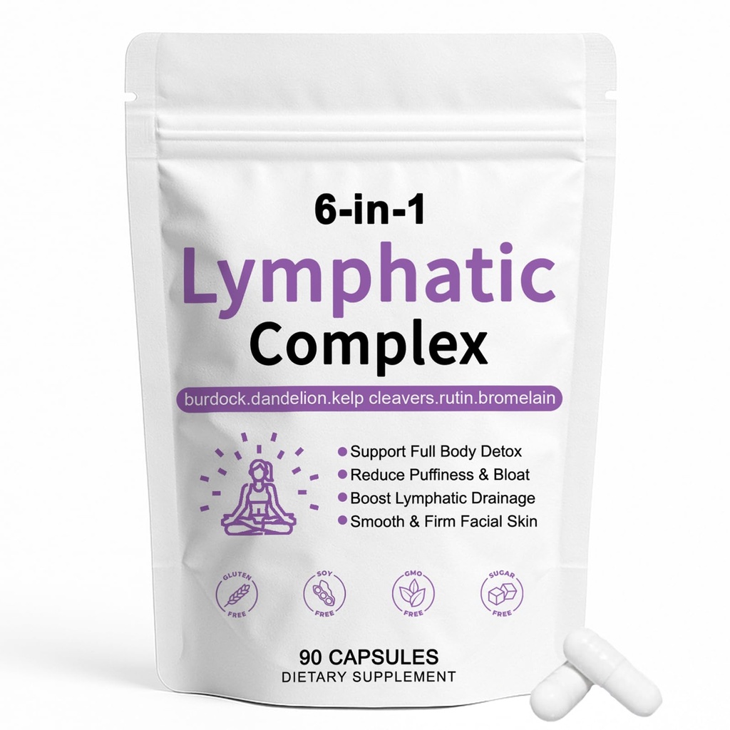 TAWODIUM 6-in-1 Lymphatic Complex Capsules, Lymphatic Drainage Supplements, with Burdock, Dandelion, Kelp Cleavers, Reduce Bloat, Balance Cortisol, Full Body Detox (90 Servings) (1)