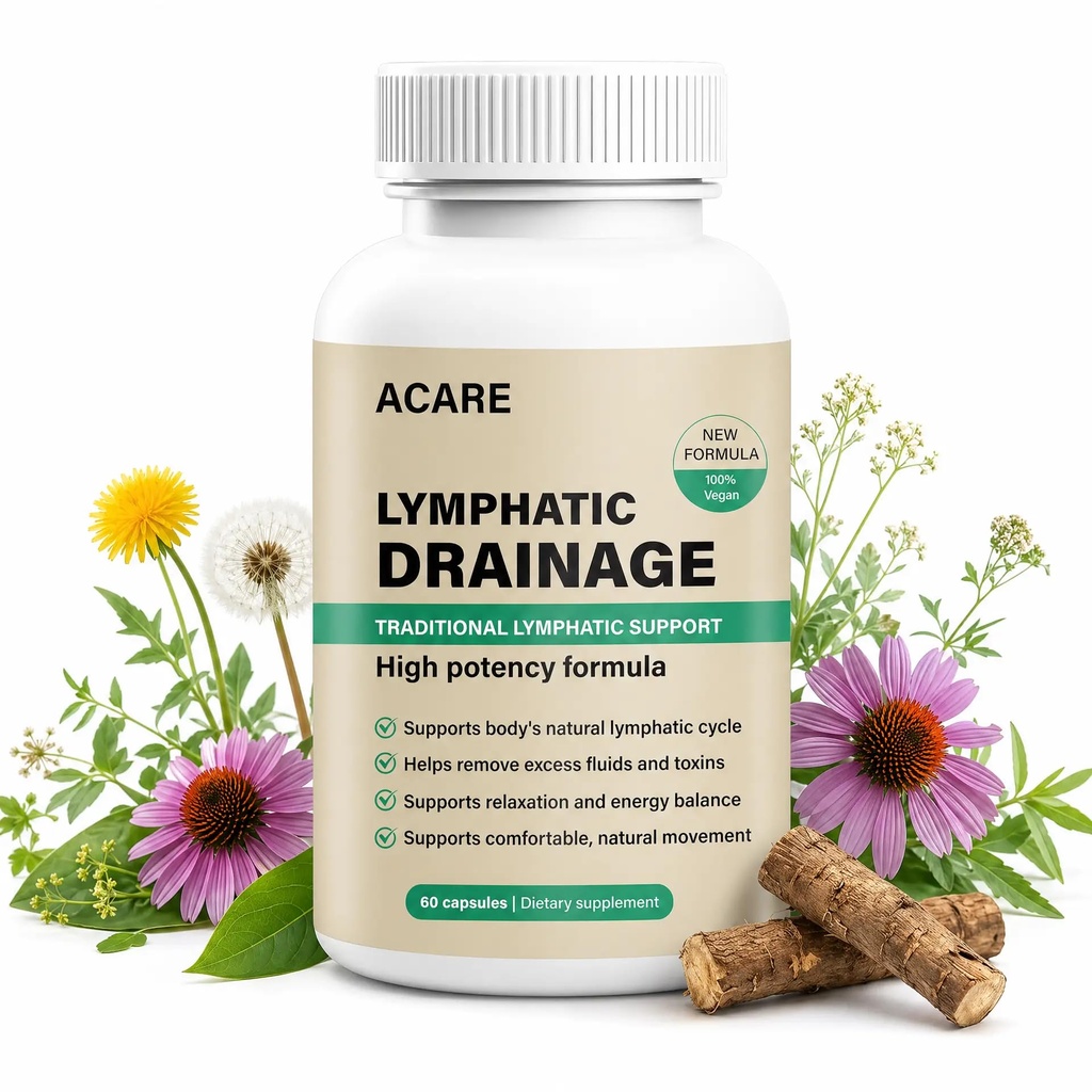 Lymphatic Drainage Capsules Natural Herbal Supplement for Immune Health & Fluid Balance, with Echinacea, Dandelion, and Burdock 60 Capsules