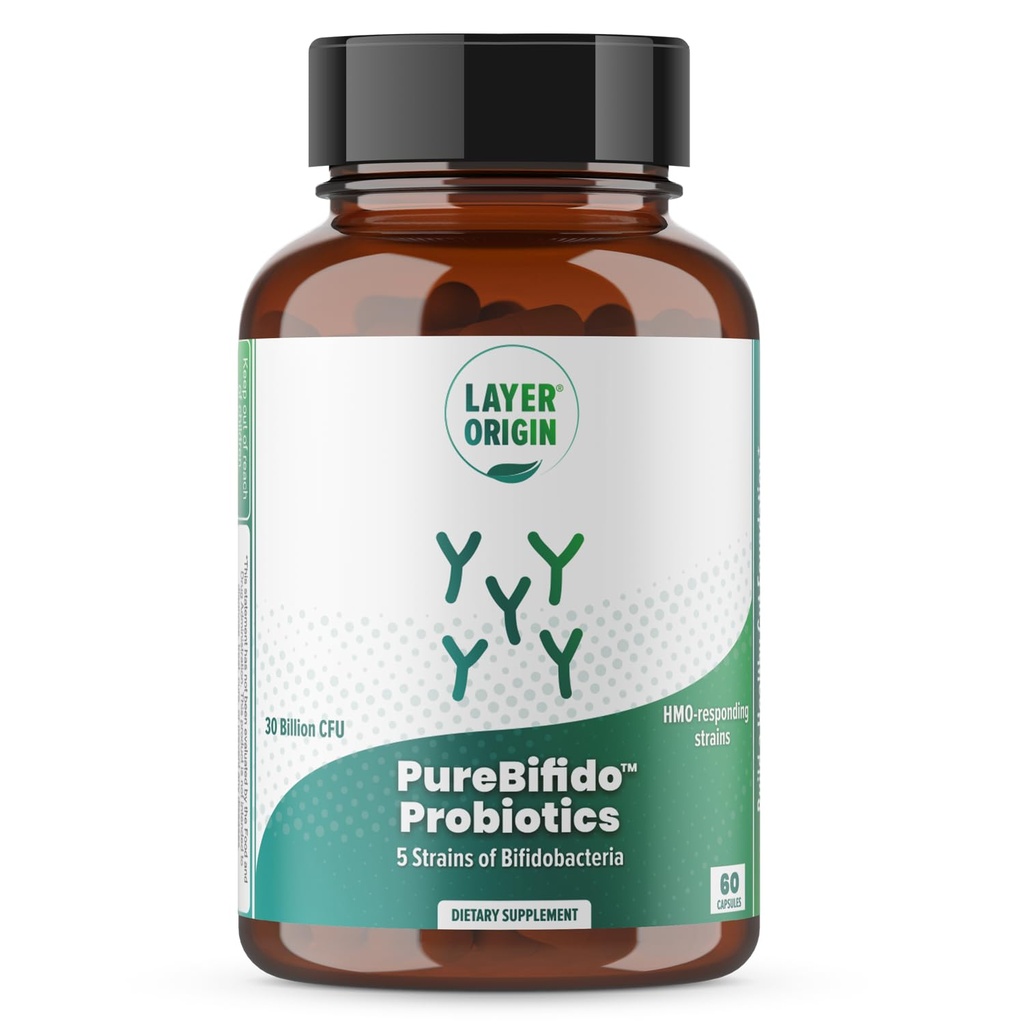 PureBifido Probiotics with 5 Strains of Bifidobacteria for Seeding Gut Microbiome and Boosting Your Gut Health, 30 Servings, HMO-Prebiotic Responding Strains
