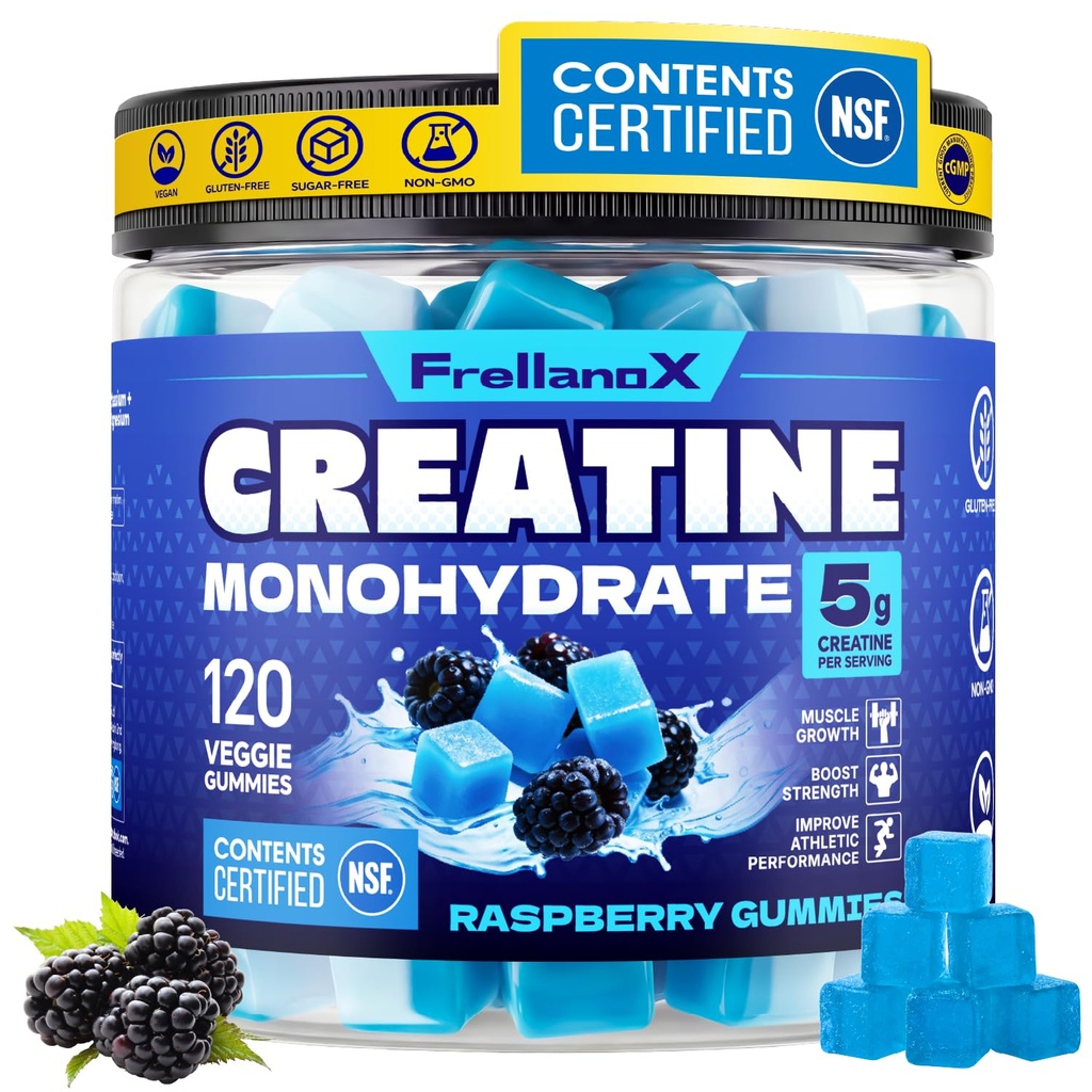 Creatine Monohydrate Gummies 5g for Men & Women - Creatine Gummies NSF Certified, Sugar Free Multi-Ingredient Formula for Muscle Strength & Recovery - Blue Raspberry, 120 Count