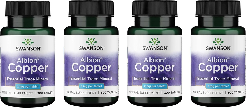 Swanson Copper Antioxidant Immunsystem Red Blood Cell Support Mineral supplement (kobber chelat) 2 mg 300 Tabs (4 Pack)