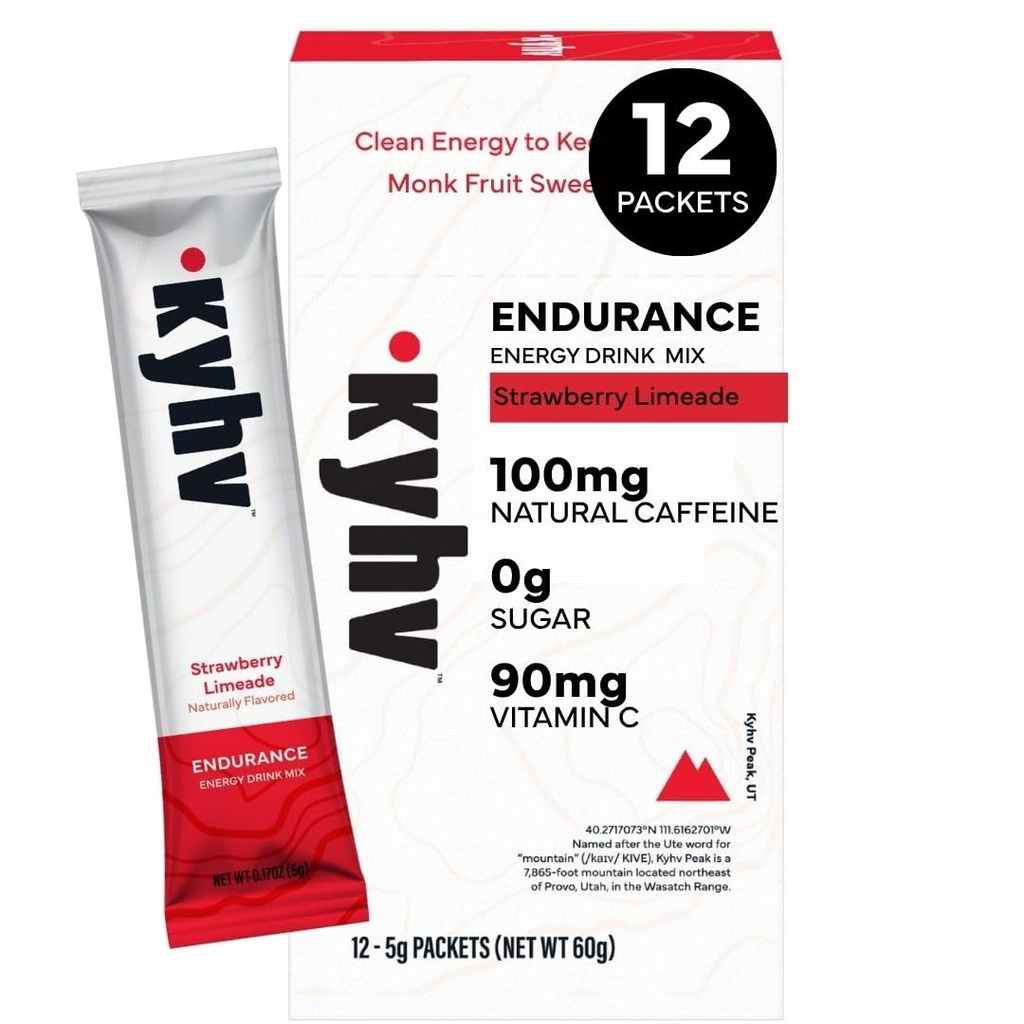 Kyhv Nutrition Endurance Energy + Hydration Drink Mix, Strawberry Limeade – Clean Energy Powder with Electrolytes, 100mg Natural Caffeine, Zero Sugar, Daily Performance Support (12 Stick Packs)