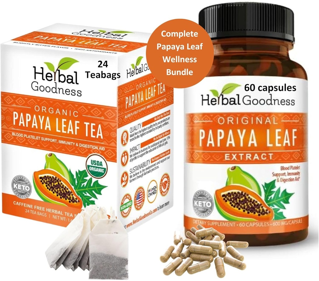 Papaya Leaf Extract Capsule og Papaya Leaf Tea Bundle - Helt støtte immunforsvar og fordøjelsesbesvær