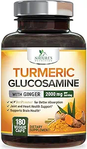 Gurkemeje Supplement 2000mg - 95% Curcuminoider med Glucosamin, Ginger & MSM, BioPerine Black Pepper til bedste absorption, Nature 's Vegan fælles støtte, Non- GMO, Flasket i USA - 180 kapsler