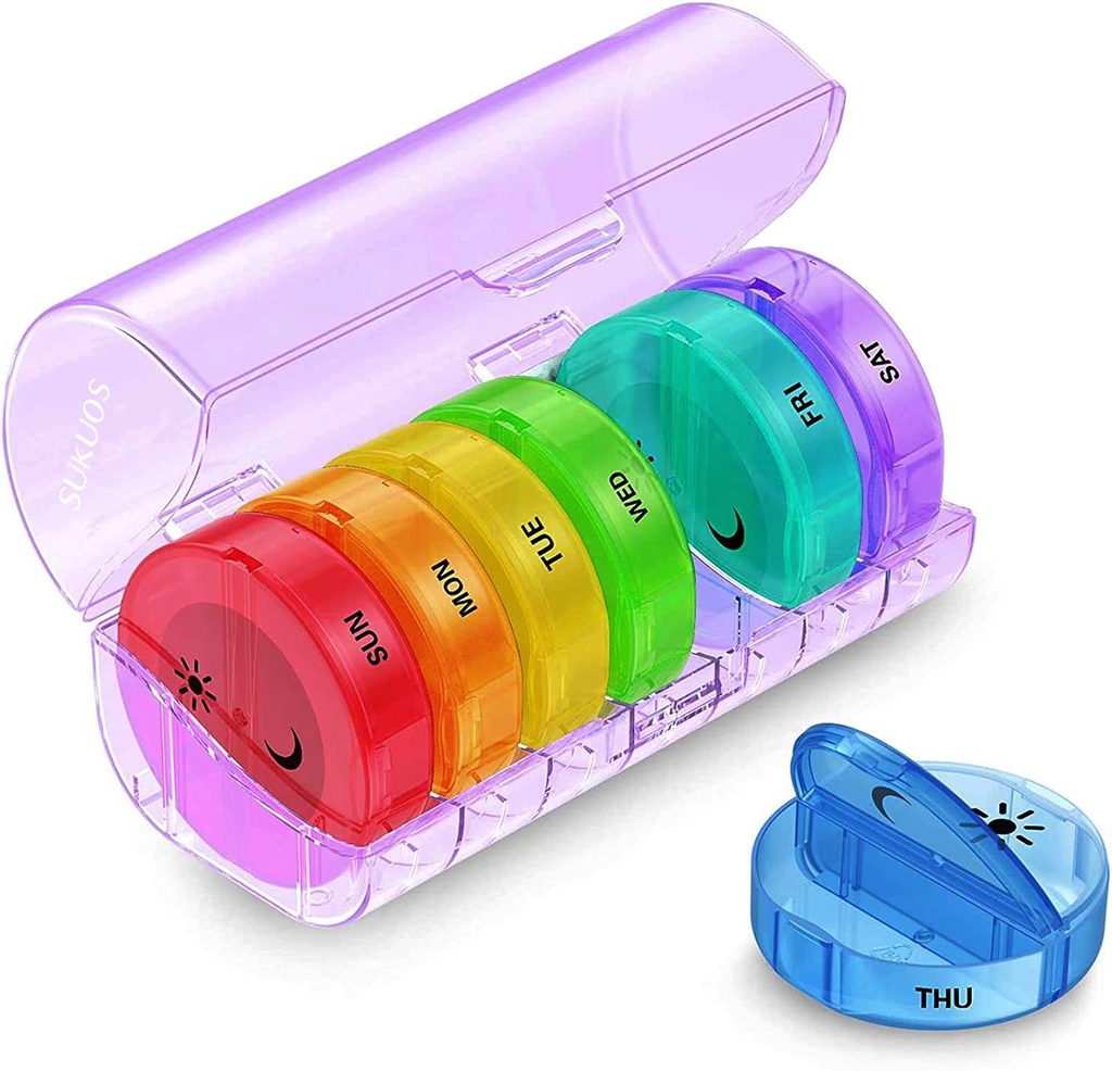 Sukuos Weekly Pill Organizer 7 Dag 2 gange om dagen, Stor Daily Pill Box Let at åbne, AM PM Pill sag for Medicine / Vitamin / Fish Oil / Supplements (lilla)
